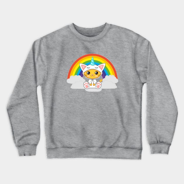 Unicorn Cat on a Cloud and Rainbow Crewneck Sweatshirt by antarte